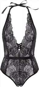img 4 attached to Lacy Deep V-Neck Teddy Bodysuit For Women: Seductive One-Piece Lingerie By Garmol