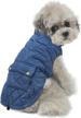 winter dog coat for small breeds - cozy cotton pet clothes for cold weather, stylish and warm puppy jacket, windproof for hiking, travel and outdoor walks - dark blue color in size m logo