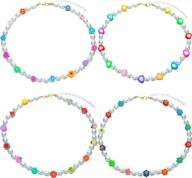4pcs beaded necklace y2k beaded choker necklace for women evil eye glazed flower smiley face necklace handmade colorful beaded necklace boho y2k clothes accessories for women girls logo