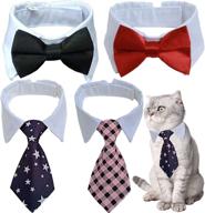 🐱 adjustable formal necktie collar for cats, small dogs, and puppies - set of 4 bowties for pets - grooming accessories logo