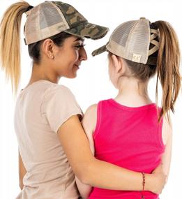 img 4 attached to Funky Junque Mother Daughter Baseball Cap Bundle: Style Hair Up Or Down With Criss Cross & Mesh Back Design