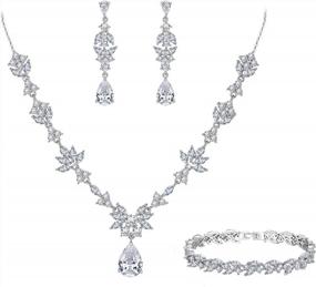 img 4 attached to Stunning Wedding Jewelry Set For Women: Y-Necklace, Tennis Bracelet, And Dangle Earrings With AAA Cubic Zirconia Teardrop Design - Perfect For Bridal And Bridesmaid Attire By BriLove