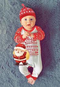 img 3 attached to 👶 Adorable ROYLAMP Newborn Baby My First Christmas Outfits: Striped Button Romper with Hat for Boys and Girls