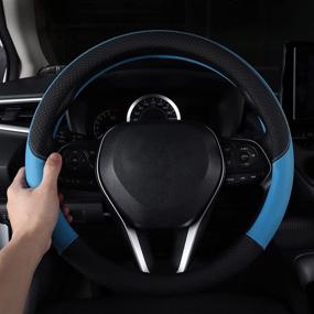 img 2 attached to Follicomfy Auto Car Genuine Leather Steering Wheel Cover Anti Slip Wrap 15&#34