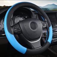 follicomfy auto car genuine leather steering wheel cover anti slip wrap 15&#34 logo