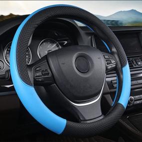 img 4 attached to Follicomfy Auto Car Genuine Leather Steering Wheel Cover Anti Slip Wrap 15&#34