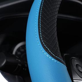 img 1 attached to Follicomfy Auto Car Genuine Leather Steering Wheel Cover Anti Slip Wrap 15&#34