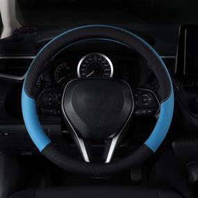 img 3 attached to Follicomfy Auto Car Genuine Leather Steering Wheel Cover Anti Slip Wrap 15&#34