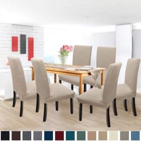 img 3 attached to Revamp Your Dining Room With GoodtoU Sand Stretch Chair Covers - Set Of 6 Universal Removable Washable Chair Covers For Maximum Protective Care!