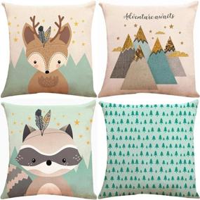 img 4 attached to Woodland Charm: Set Of 4 Fox Throw Pillow Covers For Cozy Home Decor