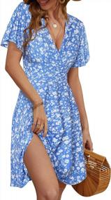 img 4 attached to FENSACE Women'S Summer Floral Short Sleeve Wrap V Neck A-Line Midi Sundress Dress