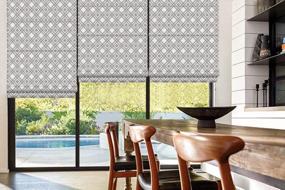 img 3 attached to Customizable Grey Geometric Fabric Roman Shades - Premium Blackout Window Blinds For Windows, Doors, French Doors, And Kitchen Windows - Washable Roman Shades