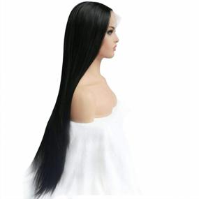 img 1 attached to 24-дюймовый термостойкий черный прямой парик фронта шнурка - плотность 160, натуральный волосяной покров Полуручные синтетические парики для женщин