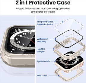 img 2 attached to Apple Watch Series 8/7 41Mm Screen Protector 2 In 1 Waterproof Rugged Case, 360 Protective Glass Face Cover Hard PC Bumper + Back Frame For IWatch 7 8 Accessories - Starlight
