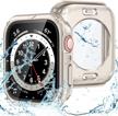 apple watch series 8/7 41mm screen protector 2 in 1 waterproof rugged case, 360 protective glass face cover hard pc bumper + back frame for iwatch 7 8 accessories - starlight logo