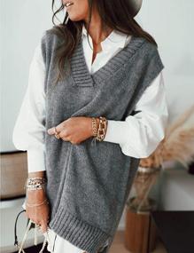 img 1 attached to Women'S V Neck Cable Knit Oversized Sweater Vest By Lentta - Baggy & Sleeveless!