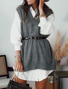 img 2 attached to Women'S V Neck Cable Knit Oversized Sweater Vest By Lentta - Baggy & Sleeveless!