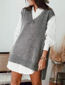img 3 attached to Women'S V Neck Cable Knit Oversized Sweater Vest By Lentta - Baggy & Sleeveless!