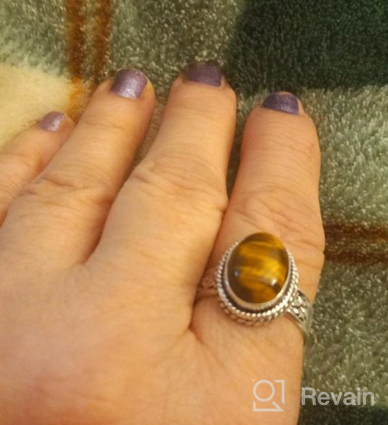 img 1 attached to Gorgeous Handmade Natural Moonstone Tiger Eye Malachite Solitaire Ring - 10x14mm Oval Shape - Genuine Gemstone - 925 Silver Overlay review by Bobby Watkins