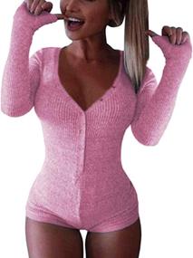 img 4 attached to Moxeay V Neck Bodysuit Bodycon Rompers Women's Clothing ~ Jumpsuits, Rompers & Overalls