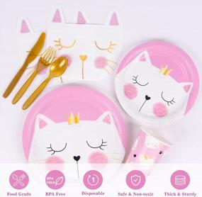 img 2 attached to Meowvellous Cat Party Essentials: 112PCS Kitt-Astic Birthday Supplies For 16, Including Plates, Cups, Napkins, And Cutlery Set