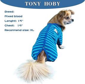 img 1 attached to 🐶 TONY HOBY Dog Pajamas for Female/Male: 4 Legged Jumpsuit with Stripes, Soft Cotton Onesies for Comfy Sleep