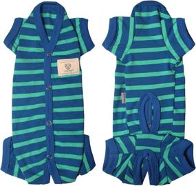 img 4 attached to 🐶 TONY HOBY Dog Pajamas for Female/Male: 4 Legged Jumpsuit with Stripes, Soft Cotton Onesies for Comfy Sleep