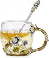 coawg flower glass tea cup, handmade clear coffee mug with spoon decorated with jasmine flower great gift idea for women, sister, wife, mother, christmas thanksgiving`s day new year логотип