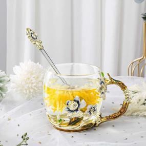 img 3 attached to COAWG Flower Glass Tea Cup, Handmade Clear Coffee Mug With Spoon Decorated With Jasmine Flower Great Gift Idea For Women, Sister, Wife, Mother, Christmas Thanksgiving`S Day New Year