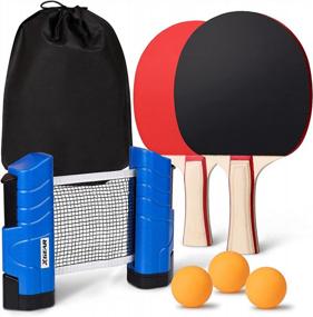 img 4 attached to XGEAR Anywhere Ping Pong Equipment To-Go Includes Retractable Net Post, 2 Ping Pong Paddles, 3 Pcs Balls, Attach To Any Table Surface