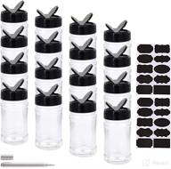 16-pack clear plastic spice jars with black caps - convenient storage containers for herbs, spices & powders - includes chalkboard labels and chalk marker логотип