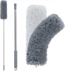img 4 attached to Long Reach Microfiber Duster With Flexible Head And Extension Pole - Perfect For Cleaning High Ceilings, Ceiling Fans, And Dark Corners - Dark Grey By BOOMJOY