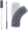 long reach microfiber duster with flexible head and extension pole - perfect for cleaning high ceilings, ceiling fans, and dark corners - dark grey by boomjoy logo