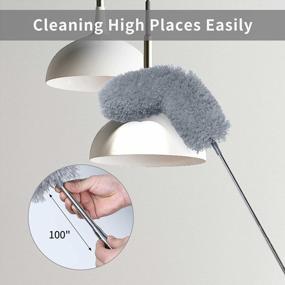 img 3 attached to Long Reach Microfiber Duster With Flexible Head And Extension Pole - Perfect For Cleaning High Ceilings, Ceiling Fans, And Dark Corners - Dark Grey By BOOMJOY