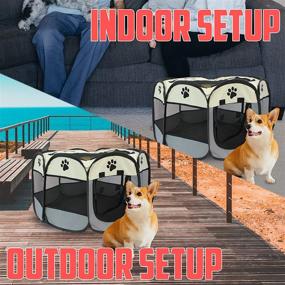 img 1 attached to 🏞️ LongtimeUSA Portable Foldable Pet Puppy Playpen with Water Resistant Removable Shade Cover - Perfect for Indoor & Outdoor Use (Small)