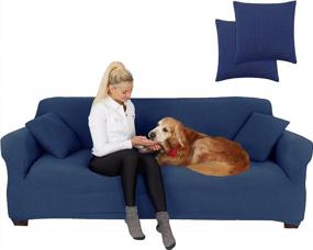 img 4 attached to Transform Your Sofa With JINAMART'S Stretch Elastic Slipcover - Navy Blue, Large, 3-Seat Sofa