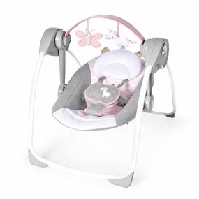 img 4 attached to 6-Speed Portable Baby Swing With Music - Flora The Unicorn (Pink) | Ingenuity Comfort 2 Go Compact For Travel, 0-9 Months