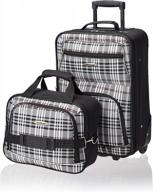 rockland fashion softside upright luggage set, black plaid, 2-piece (14/19) logo