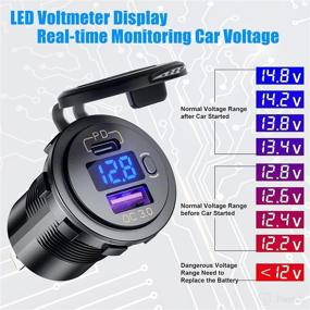 img 2 attached to 🔌 Cllena USB C PD 3.0 + Quick Charge 3.0 Dual USB Charger Socket, Waterproof 12V/24V Power Outlet with LED Voltmeter, ON/Off Switch - Fast Charging for Car Boat Marine RV ATV Bus Truck Golf Cart