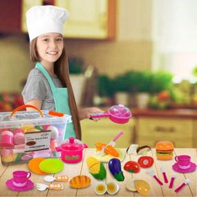 img 3 attached to FUNERICA Pretend Play Food Set With Dishes, Cookware, Cuttable Vegetables, Mini Pots, Pans Set, Knife, Cutting Board, Toy Kitchen Accessories Playset Gift For Toddlers, Kids Girls, Boys Preschoolers
