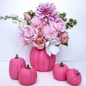 img 2 attached to 🎃 Assorted Sizes Hot Pink Artificial Pumpkins Set - Deep Pink Foam Pumpkins for Fall Decor, Gifts, Halloween, Thanksgiving, Wedding, Baby Shower - Farmhouse Table Centerpiece and Mantel Decorations (7 Pcs)