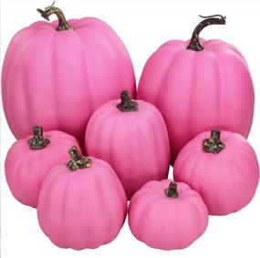 img 4 attached to 🎃 Assorted Sizes Hot Pink Artificial Pumpkins Set - Deep Pink Foam Pumpkins for Fall Decor, Gifts, Halloween, Thanksgiving, Wedding, Baby Shower - Farmhouse Table Centerpiece and Mantel Decorations (7 Pcs)