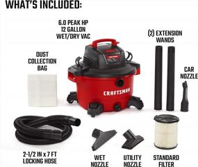 img 1 attached to 12 Gallon 6 Peak HP Wet/Dry Vac - CMXEVBE17594 CRAFTSMAN 17594 Portable Shop Vacuum W/ Attachments Red & Black