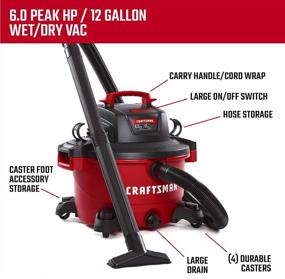 img 2 attached to 12 Gallon 6 Peak HP Wet/Dry Vac - CMXEVBE17594 CRAFTSMAN 17594 Portable Shop Vacuum W/ Attachments Red & Black