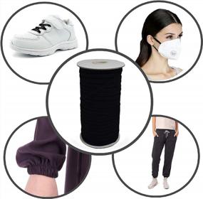img 3 attached to Elastic Cord For Masks And Sewing, 100 Yards, ¼ Inch Stretch Band, White Flat Braided String With High Elasticity And Soft Fabric, 6Mm Wide Elastic For Face Masks, Waistband, Clothes, And More (Black)