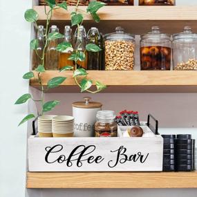 img 3 attached to White Wooden Coffee Station Organizer - Countertop Kcup Holder & Farmhouse Storage Basket Accessories Bar