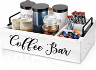 white wooden coffee station organizer - countertop kcup holder & farmhouse storage basket accessories bar logo