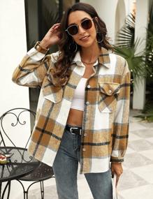 img 3 attached to Vintage Plaid Flannel Wool Blend Shacket Shirt For Women - Button Down Style By Yeokou