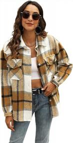 img 4 attached to Vintage Plaid Flannel Wool Blend Shacket Shirt For Women - Button Down Style By Yeokou