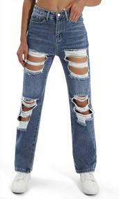 img 4 attached to Genleck женские свободные рваные джинсы-бойфренды с высокой талией мешковатые джинсовые брюки рваные широкие джинсы Y2K Mom Jeans